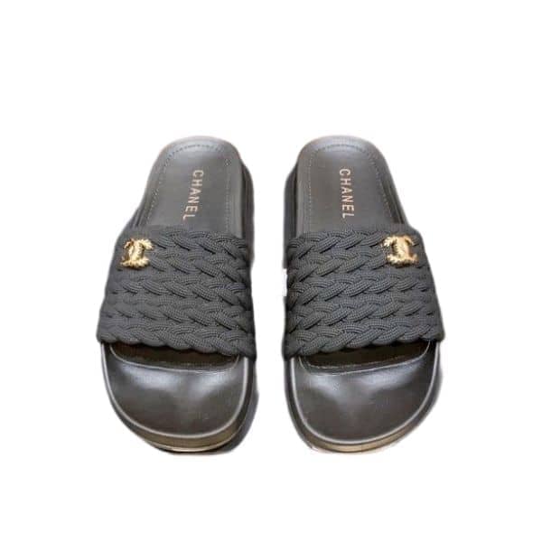 Chanel Braided Slides Black view 2