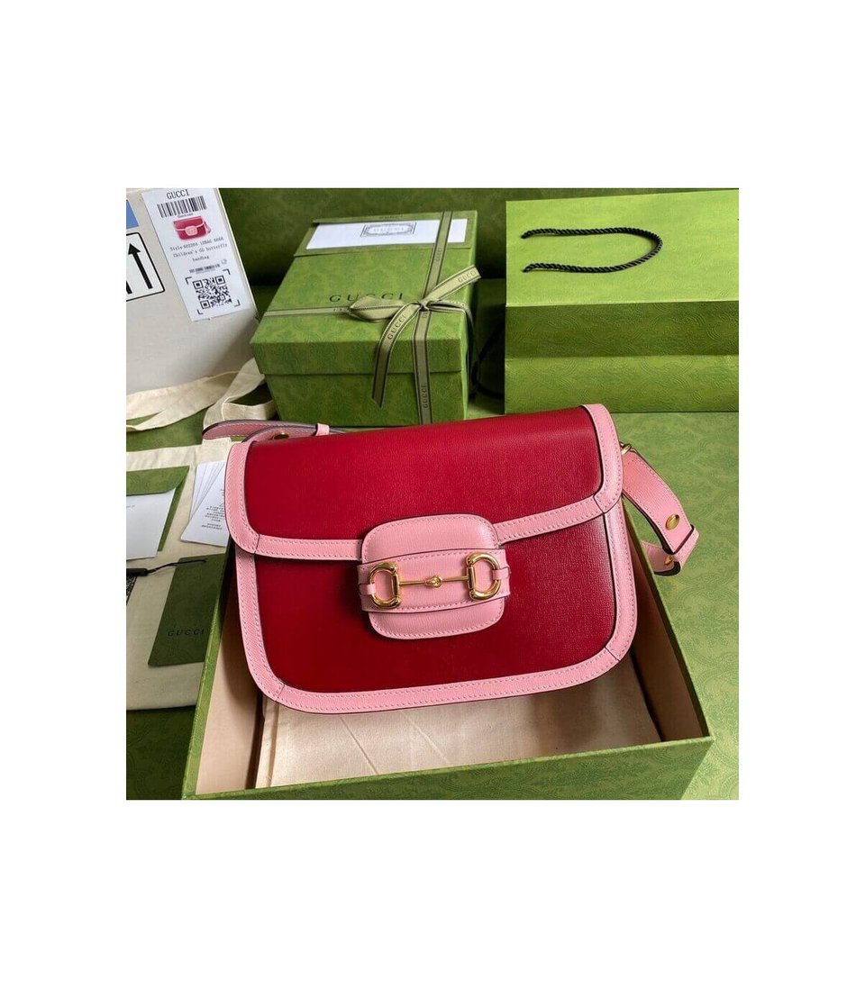 Gucci Horsebit 1955 Small Shoulder Bag Red and Pink Leather view 4