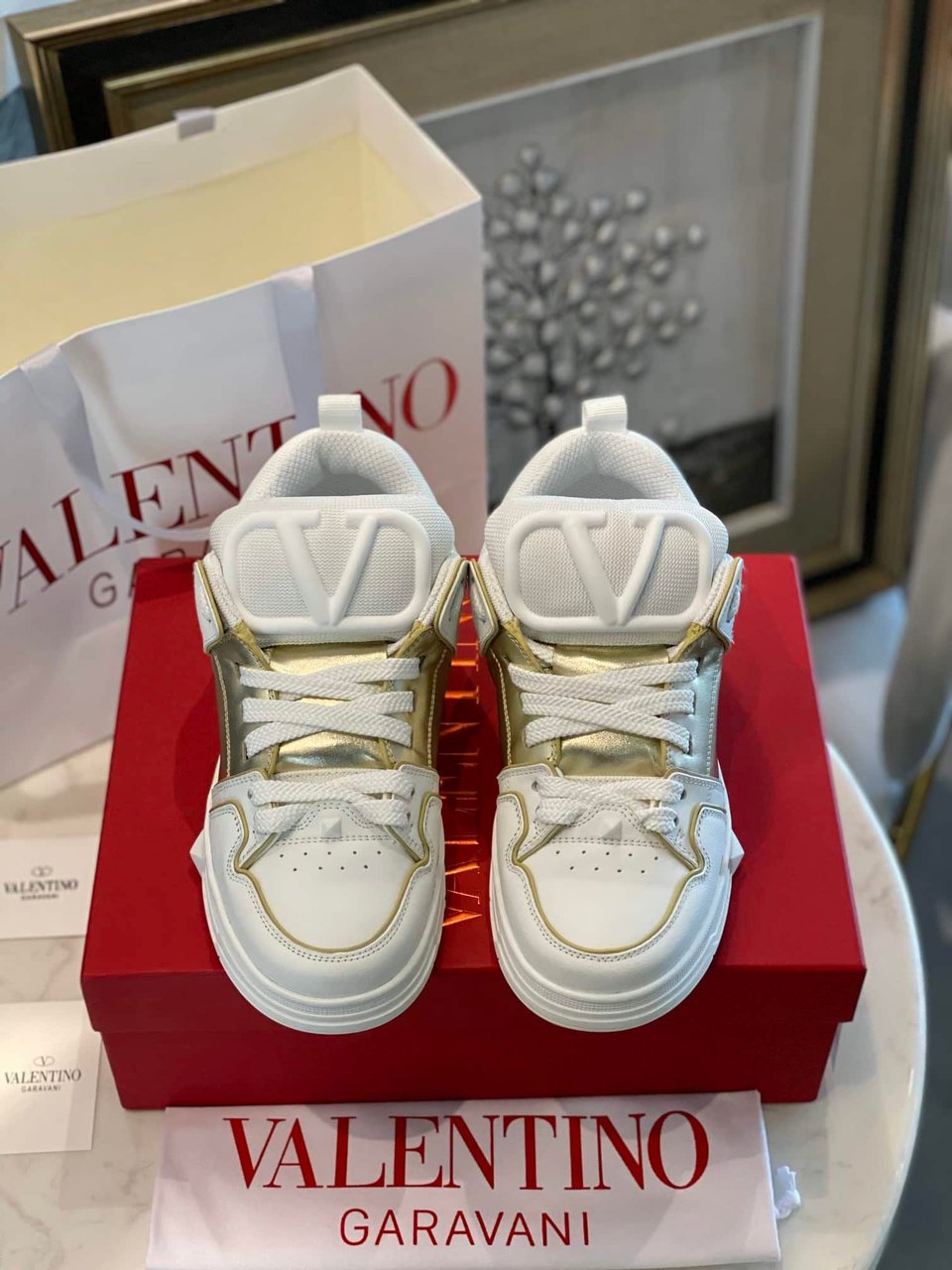 Valentino Garavani Open Skate Sneakers White And Gold view 11