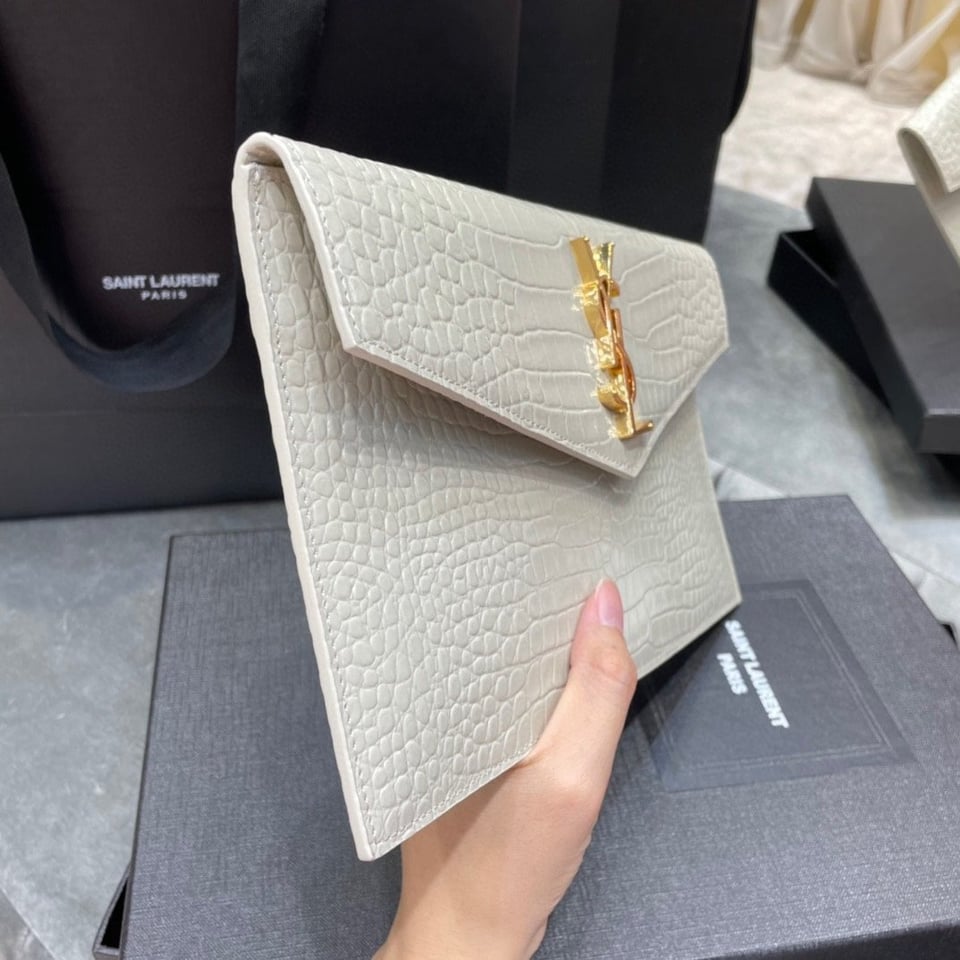 Saint Laurent Uptown Pouch In Crocodile Embossed Shiny Leather view 8