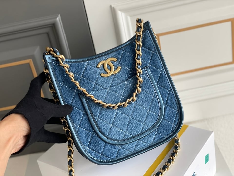 Chanel 24S 24Cm Hobo Bag Blue Denim Gold Hardware view 10