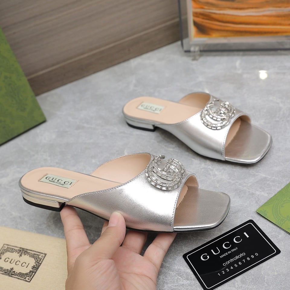 Gucci Gg Crystal Slippers Silver view 5