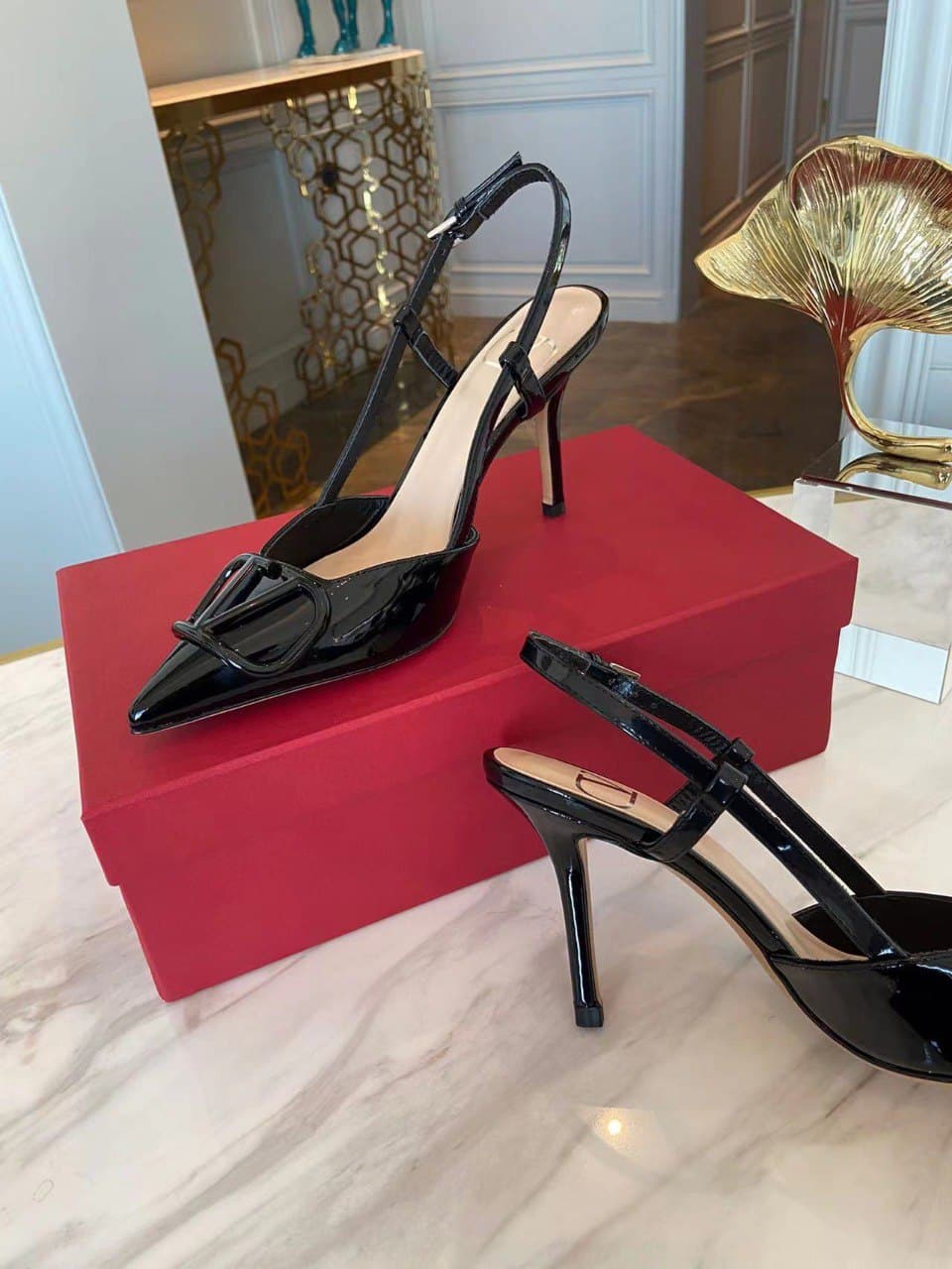Valentino Garavani Vlogo Signature Patent Leather Slingback Pump Black 4W2S0R01Tmk 0No view 9
