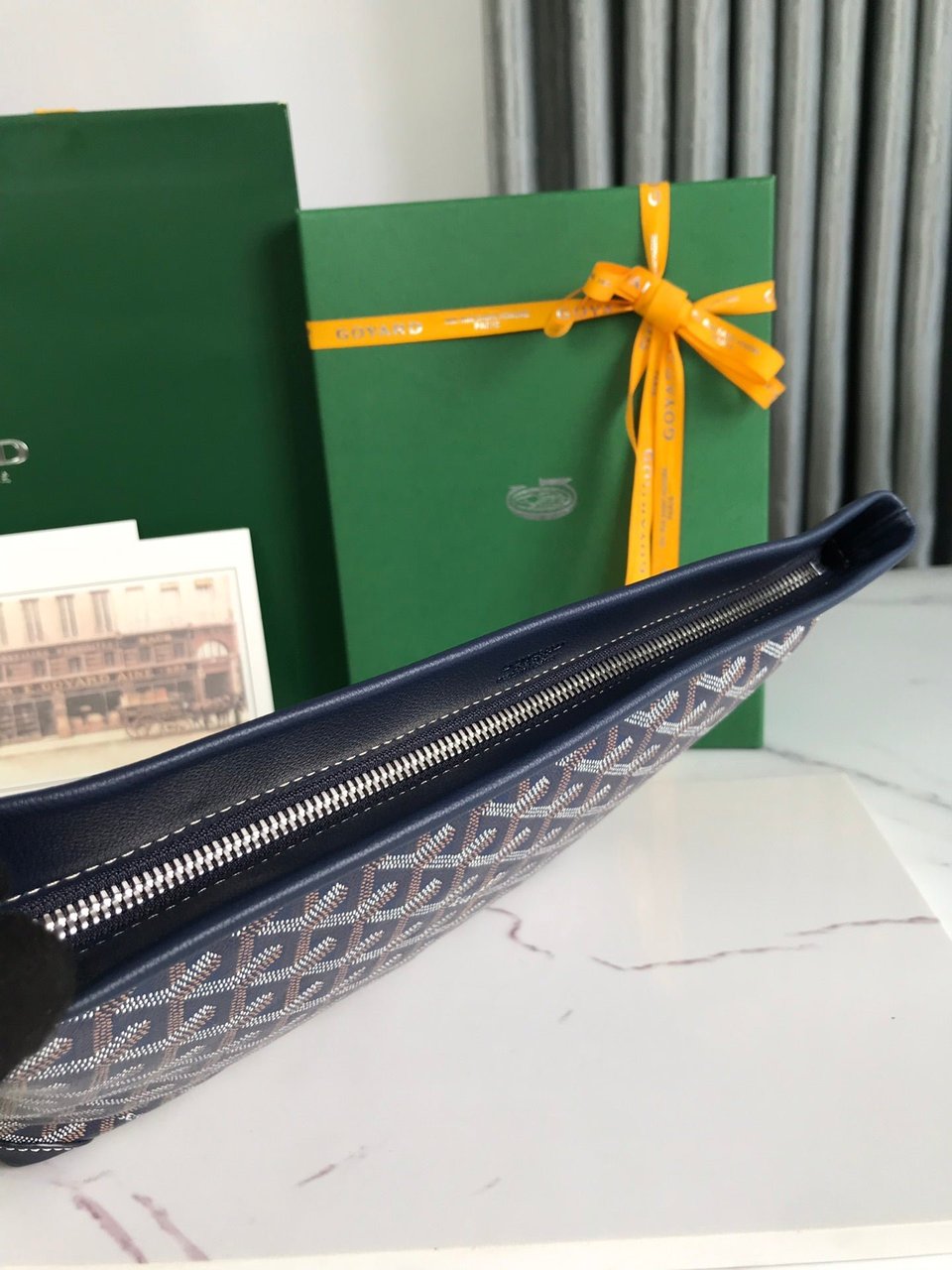 Goyard Conti Pouch 24 Cm Navy Blue Lambskin And Goyardine Canvas view 10