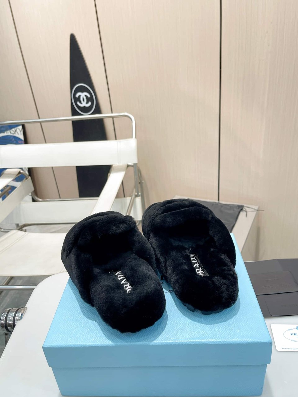 Prada Shearling Sabots Black view 5