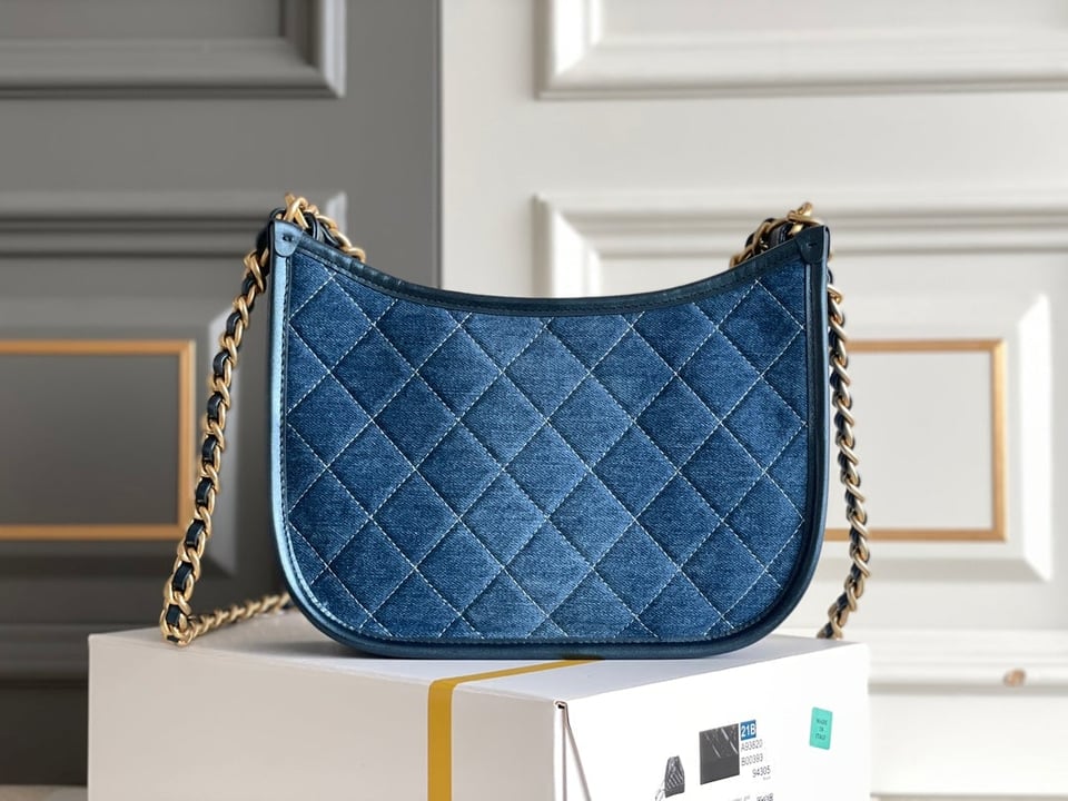Chanel 24S 20Cm Hobo Bag Blue Denim Gold Hardware view 8