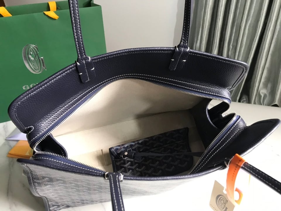Goyard Hardy Pm Bag 40 Cm Navy Blue Goyardine Canvas And Black Taurillon Leather Trim view 6