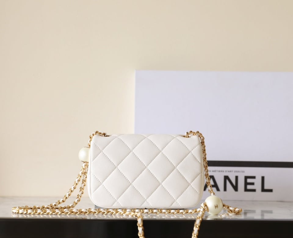 Chanel 24S Mini Flap Bag 17Cm White Lambskin Pearl Ball view 3