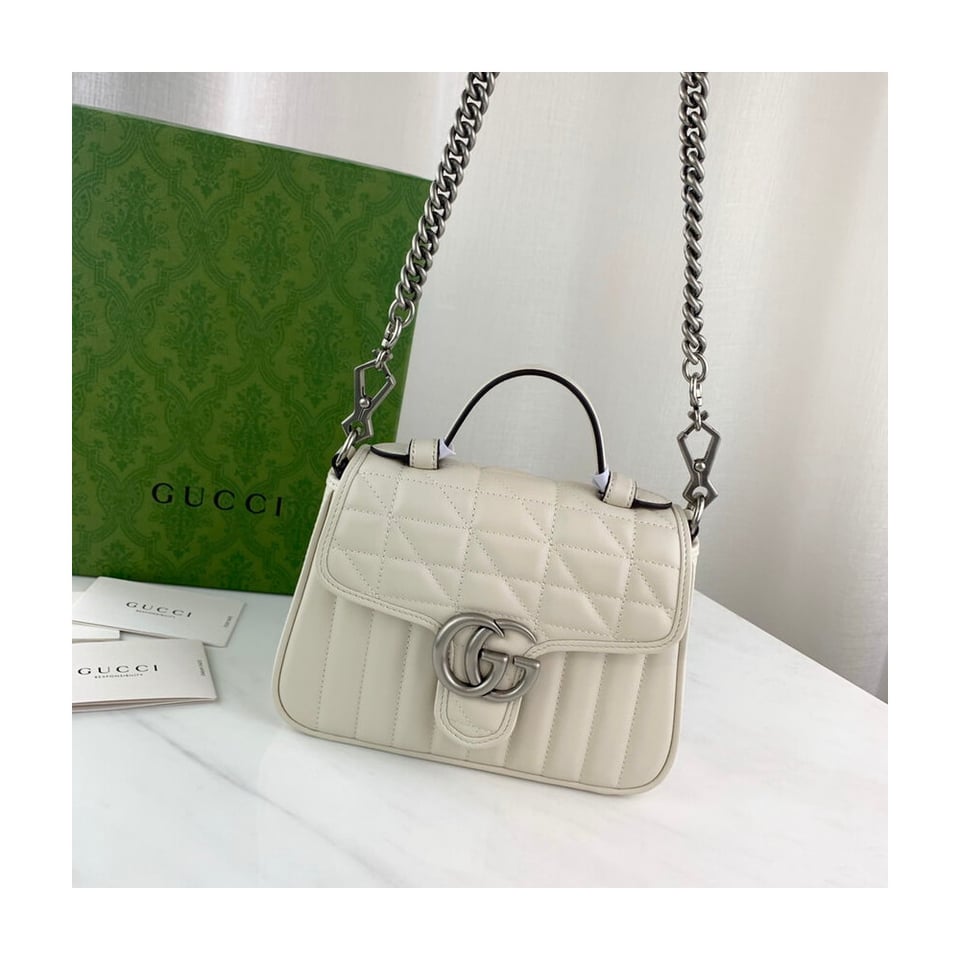 Gucci GG Marmont White Matelasse Leather Mini Top Handle Bag view 7