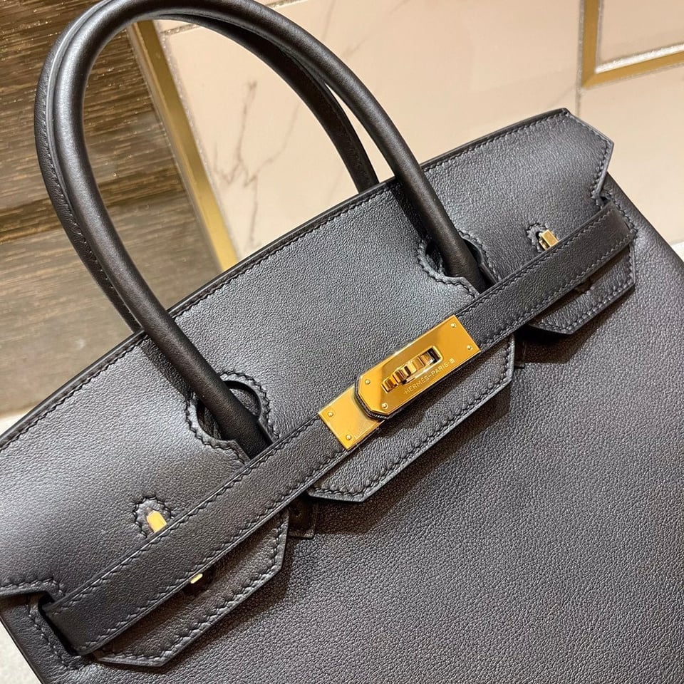 Hermes Birkin 25Cm Black Swift Leather Gold Hardware view 9