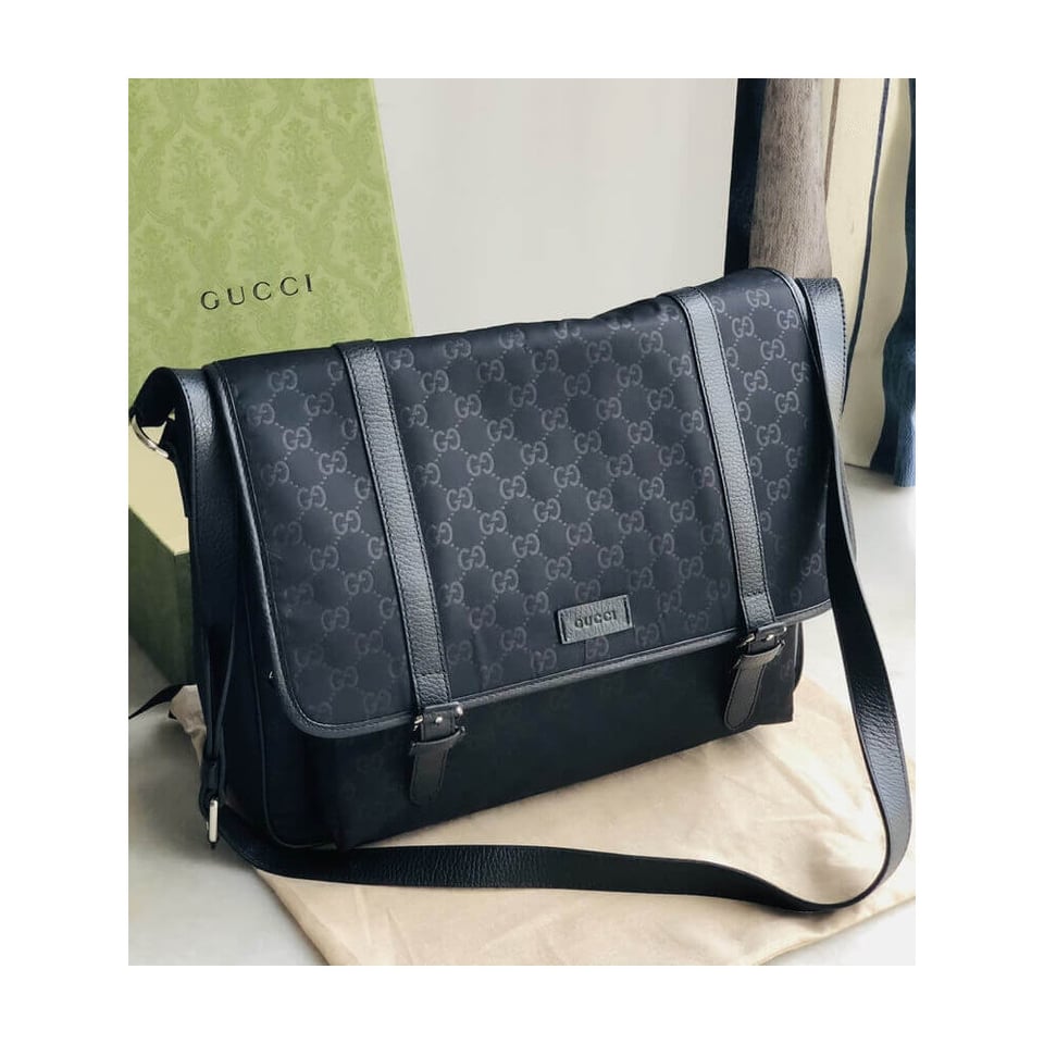 Gucci GG Guccissima Black Medium Nylon Messenger Bag 510334 view 5