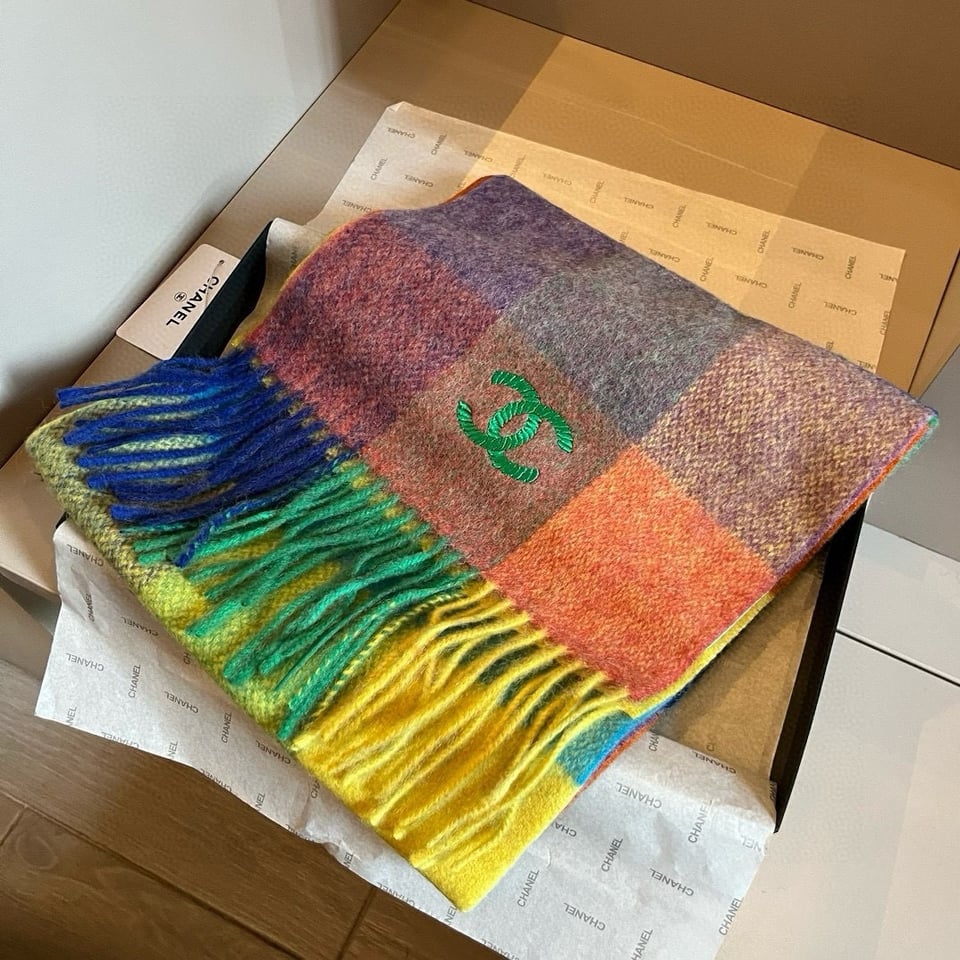 Chanel Cashmere Scarf Colorblock Multicolor For Women 200cm view 7