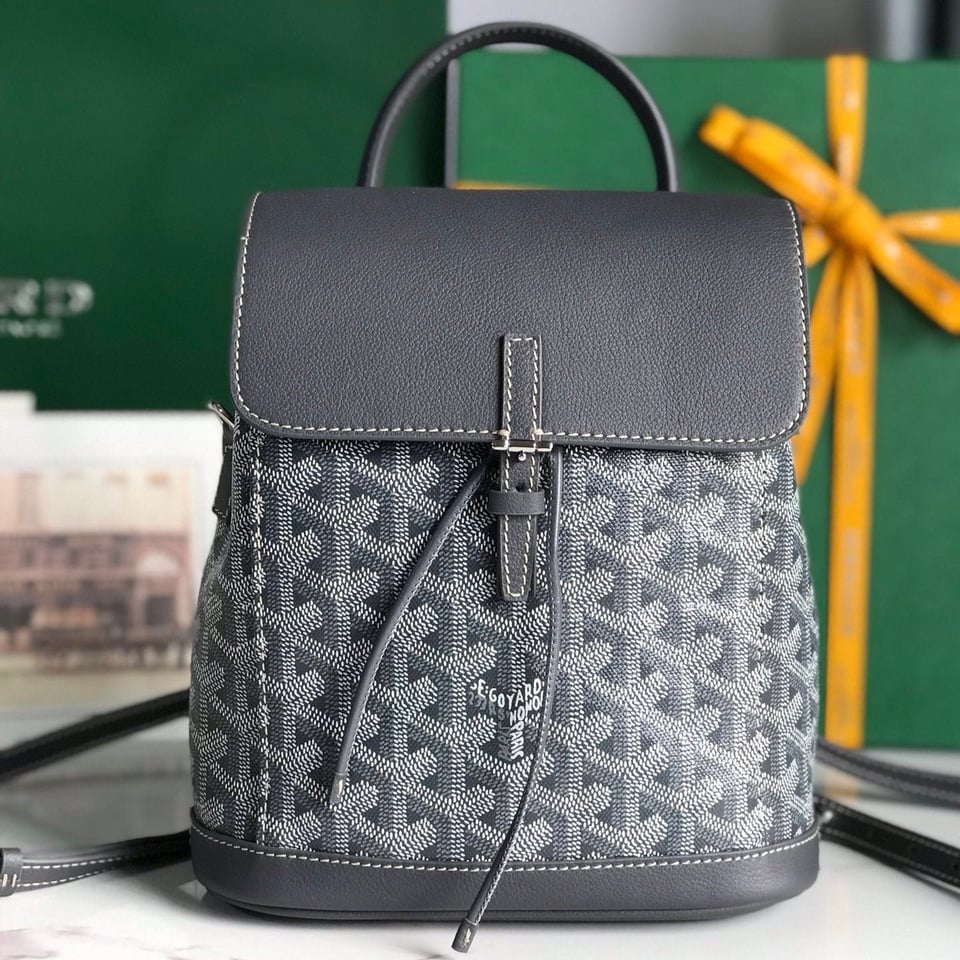 Goyard Alpin Mini Backpack 21 Cm Gray Lambskin And Goyardine Canvas view 3
