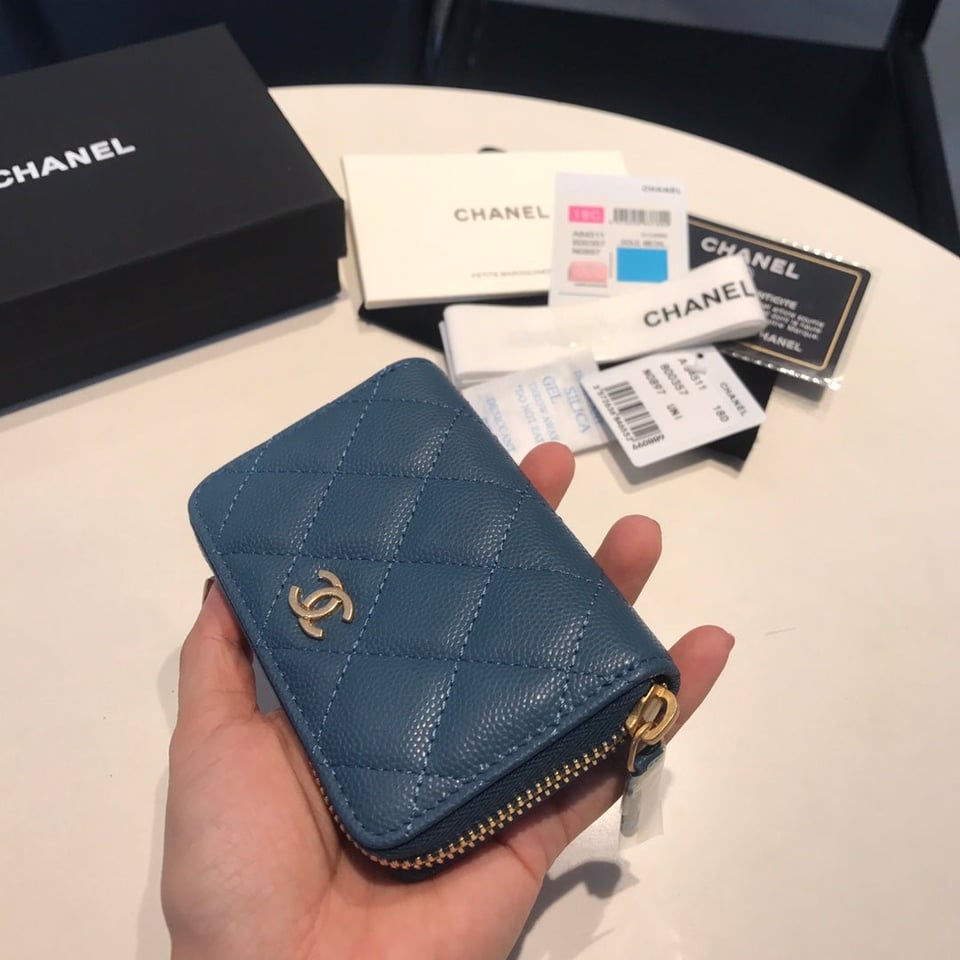 Chanel Zipped Caviar Purse 11 Aegean Calfskin Gold Icon view 7