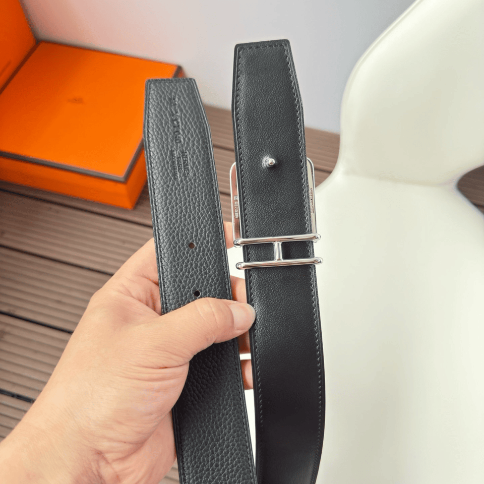 Hermes Black Silver Metal Buckle 38mm Belt For Men view 4