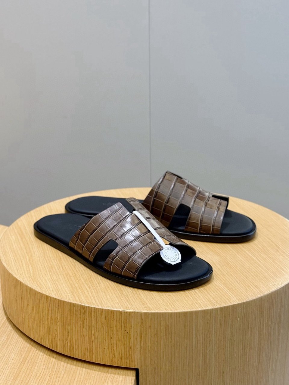 Hermès Brown Crocodile Oran Sandals- Shoes for Men view 2