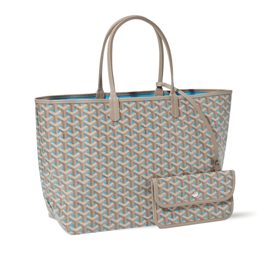 Goyard Saint Louis Pm 34Cm Brown Sky Blue Canvas Chevroches Calfskin view 2