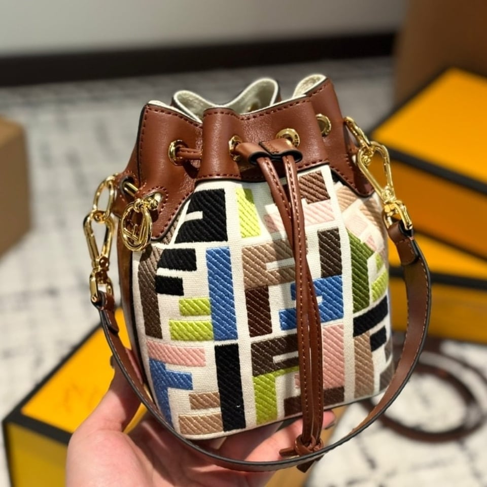 Fendi Mon Tresor Multicolour Canvas Mini Bag With Ff Embroidery Brown 18Cm 8Bs093Aow2F1Pi3 view 6
