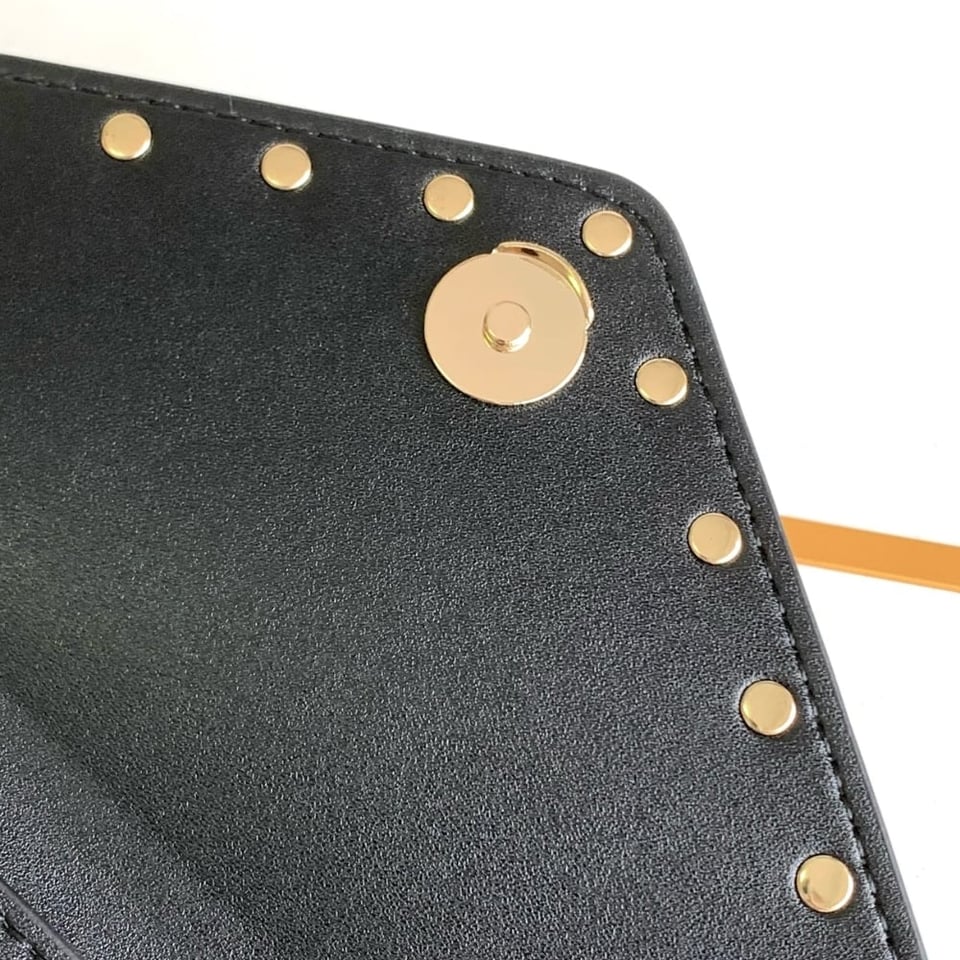 Valentino Garavani Rockstud Raffia Clutch Bag In Black 28Cm view 7