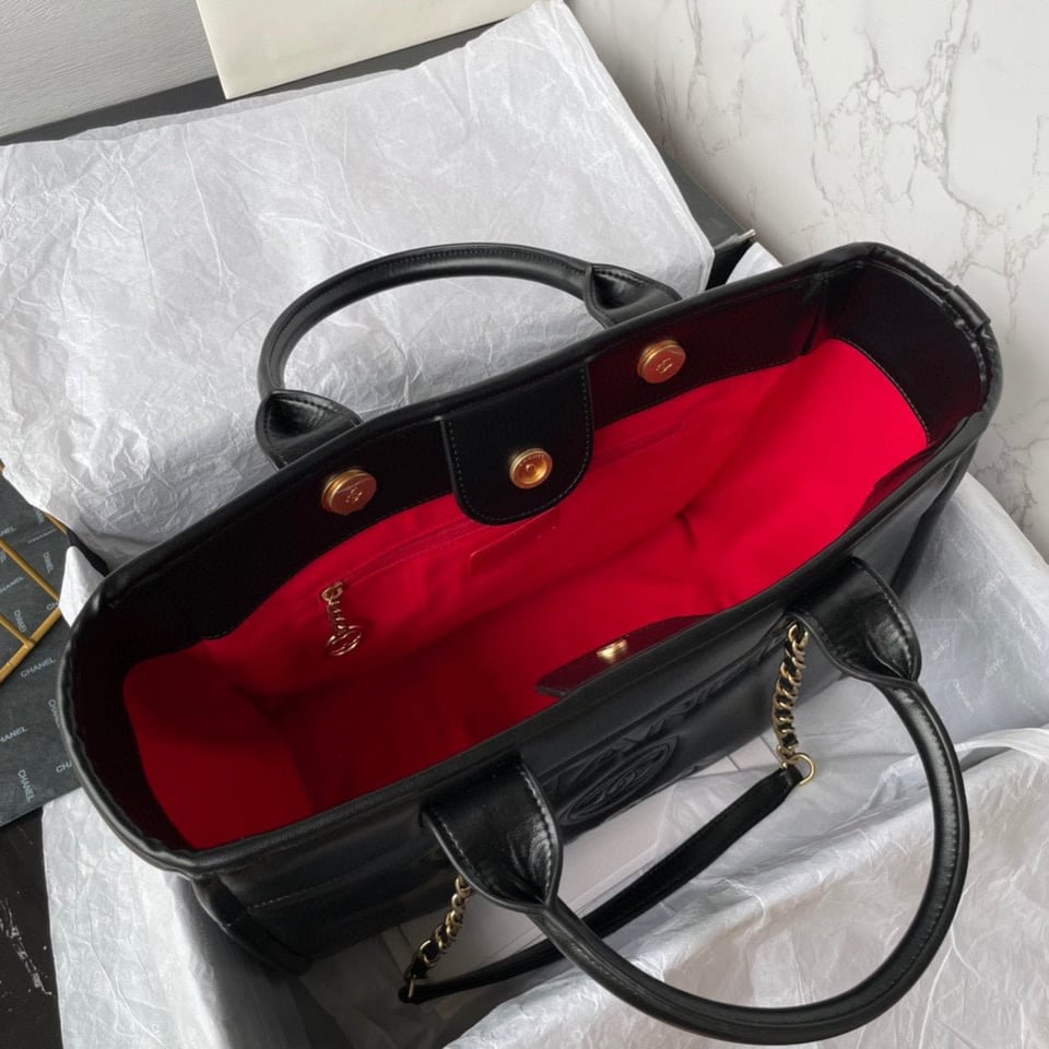 Chanel Shopping Bag 34Cm Black Calfskin Gold Hardware view 5