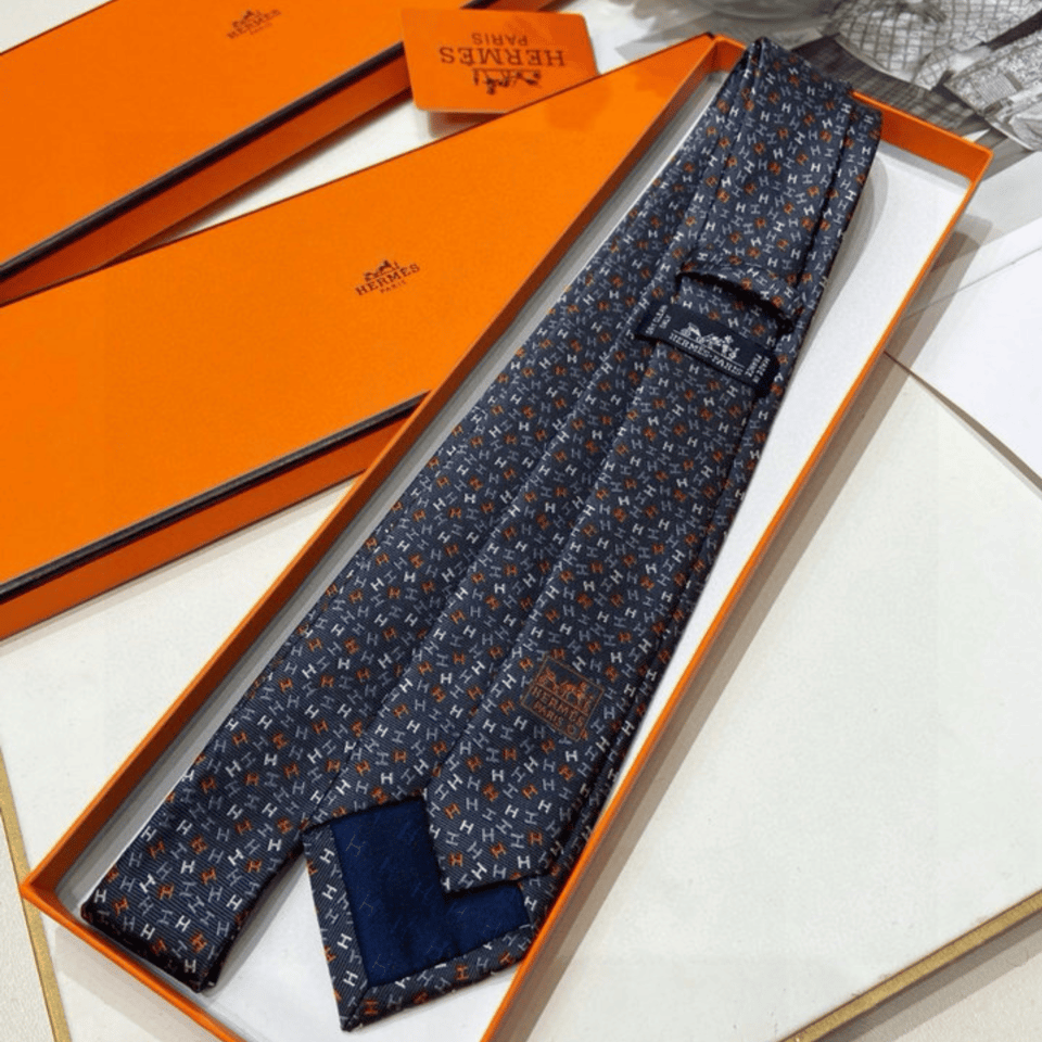 Hermes Dark Gray Multi-Colored H Pattern Canvas Tie For Men view 5