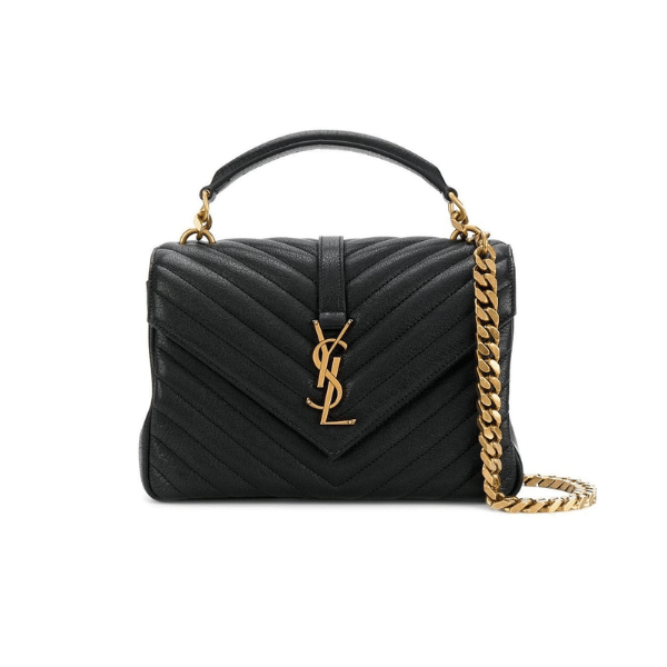 Ysl College Medium Chain In Quilted Leather Black Gold view 2