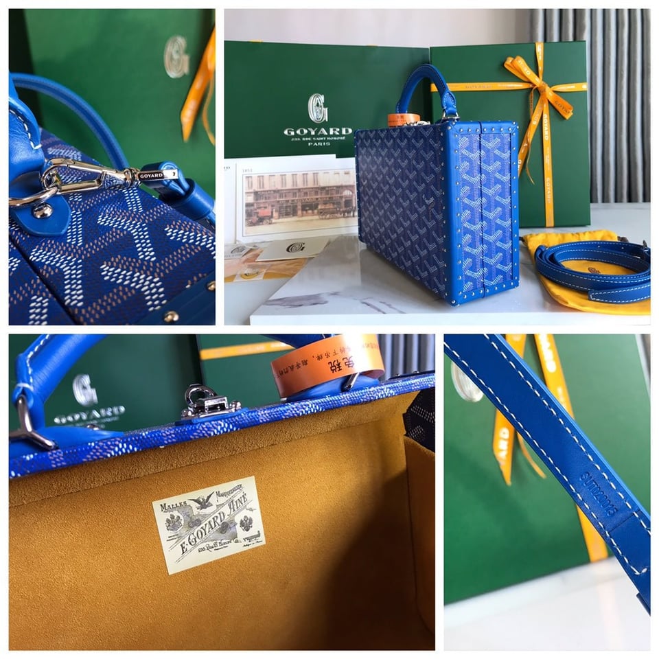 Goyard Grand Hôtel Trunk Bag 24.5cm Blue Goyardine Canvas And Calfskin view 4
