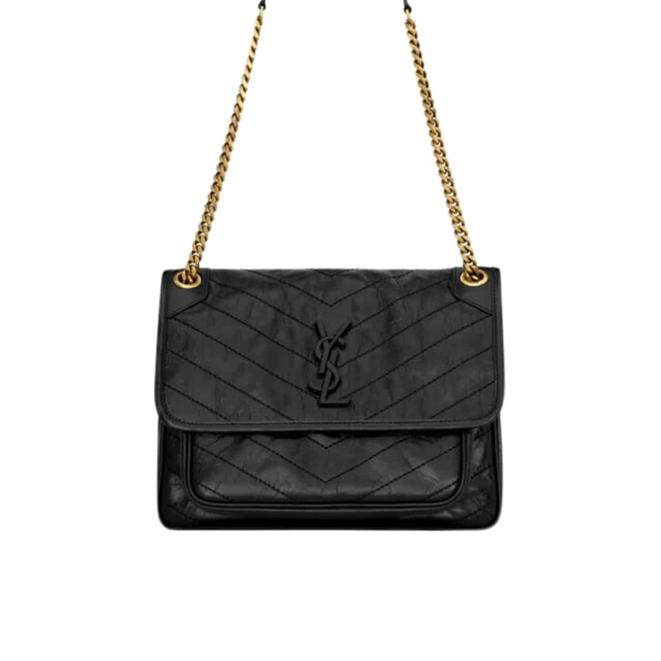 Saint Laurent Niki Medium In Vintage Leather Black Noir 28Cm