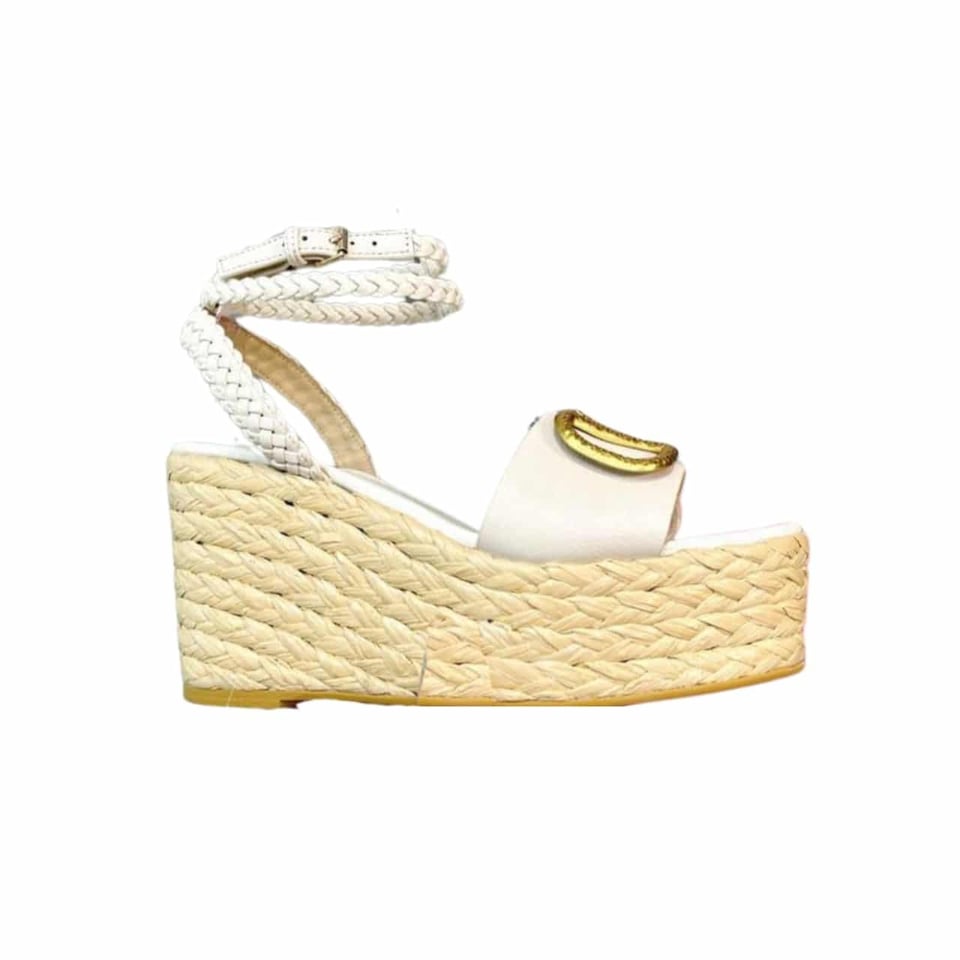 Valentino Garavani Vlogo Espadrille Platform Sandals White view 2