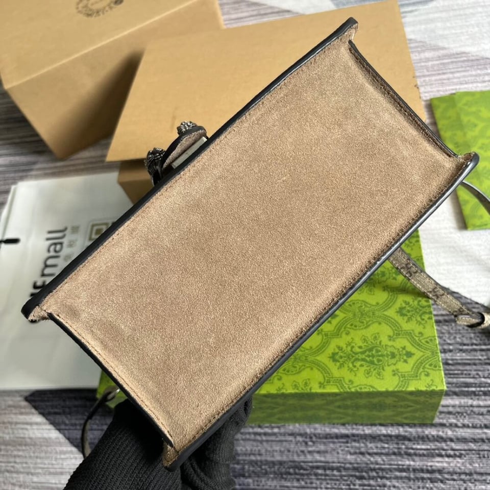 Gucci Small Dionysus Top Handle Bag Taupe Suede Trim view 14