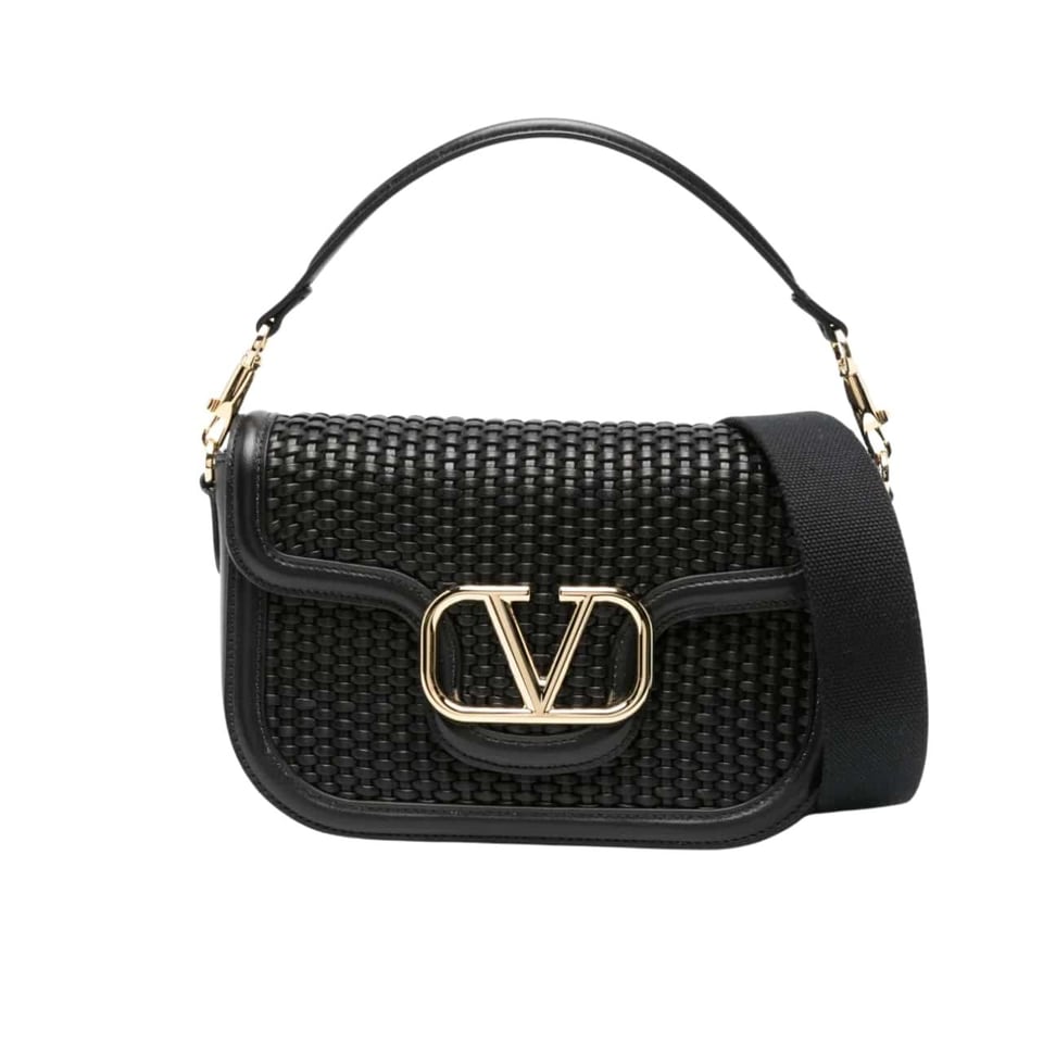 Valentino Garavani Alltime Woven Leather Shoulder Bag Black 22Cm view 2