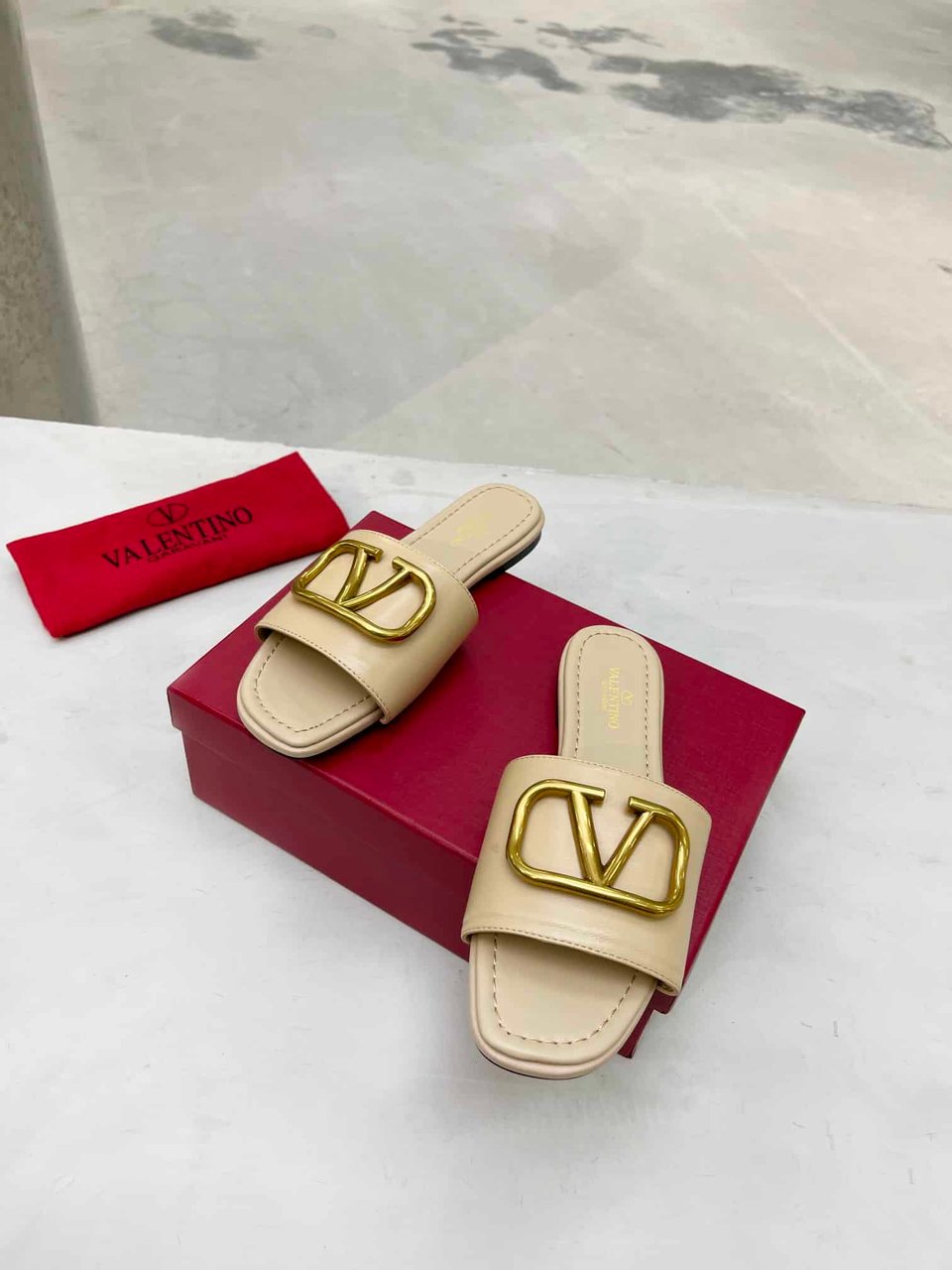 Valentino Garavani Vlogo Signature Slide Sandal Beige view 5