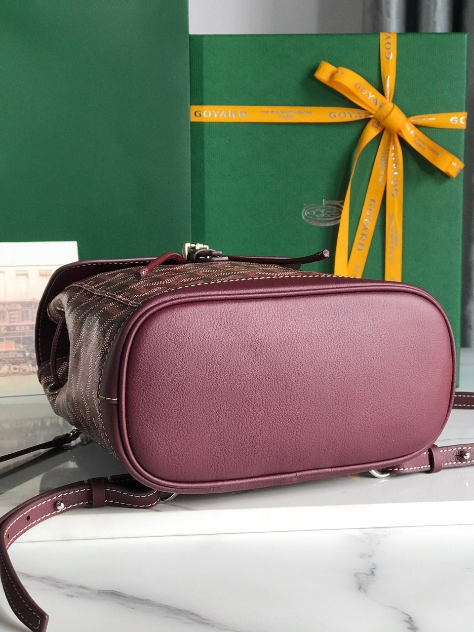 Goyard Alpin Mini Backpack 21 Cm Wine Red Lambskin And Goyardine Canvas view 6