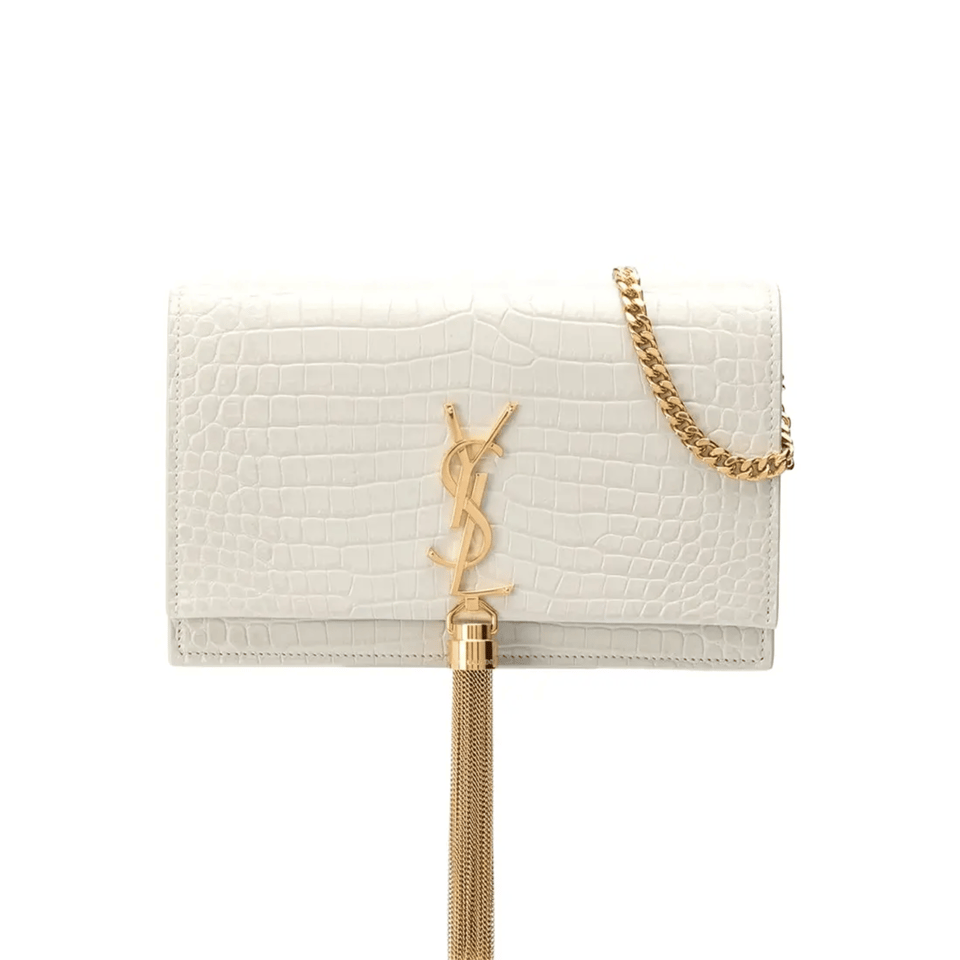 Saint Laurent Kate Medium Chain Bag With Tassel In Shiny White view 2
