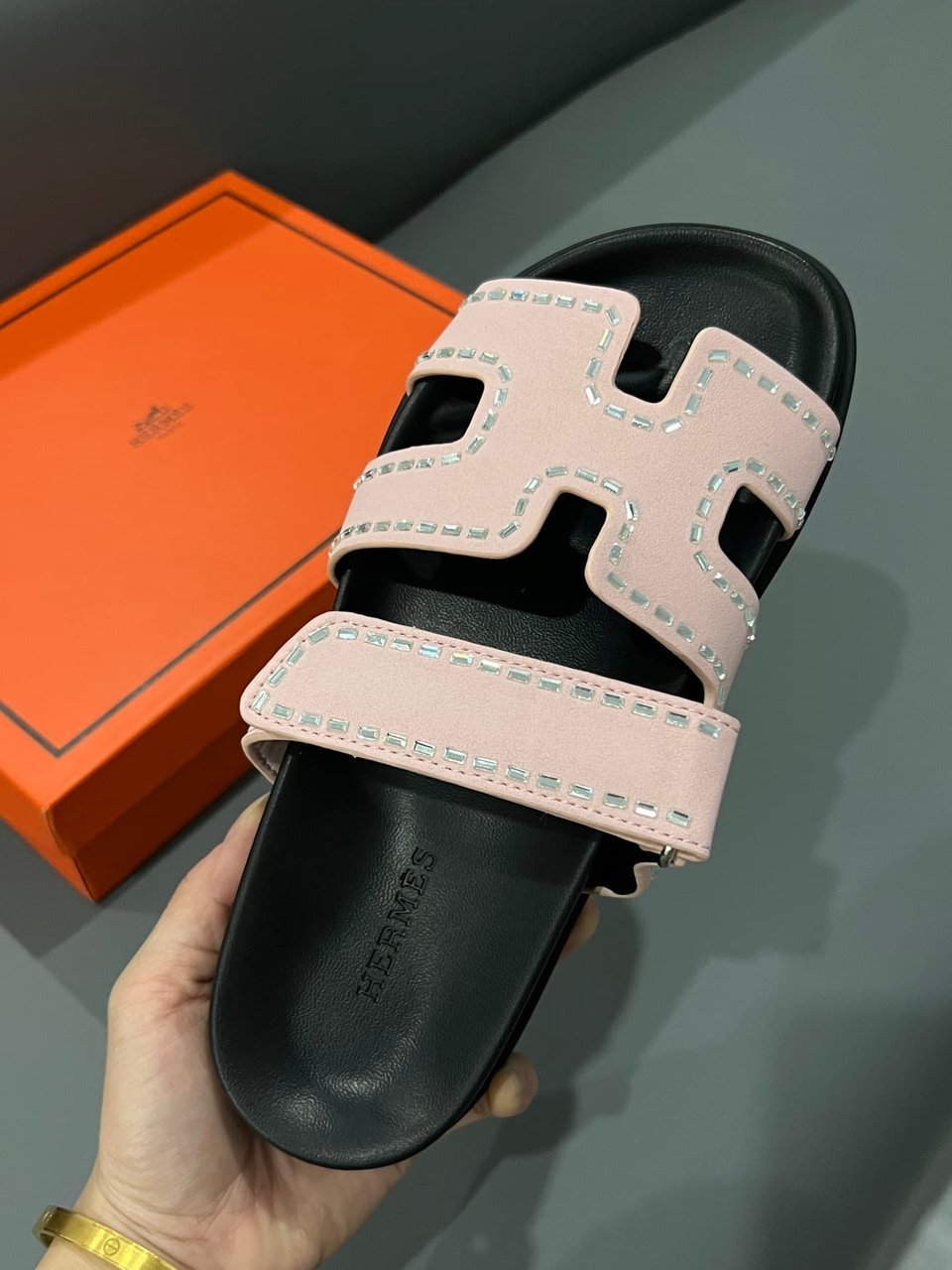 Hermes Chypre Sandal Suede Crystal Pink view 10