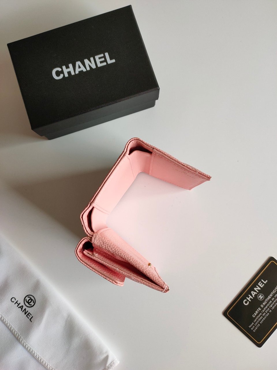 Chanel Trifold Purse 12 Peach Grained Calfskin Gold Icon view 8