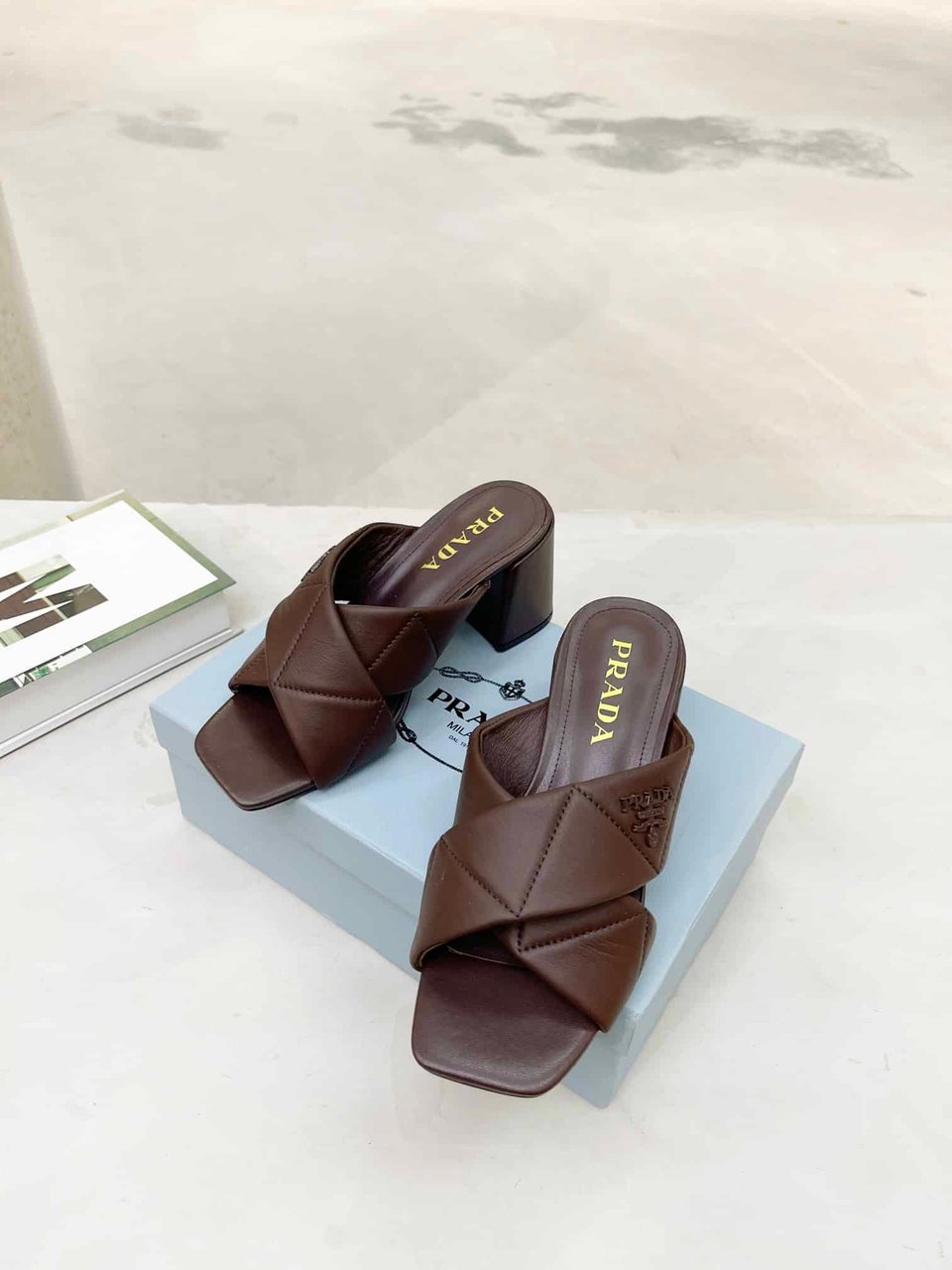 Prada Crossover Nappa Leather Sandals In Dark Brown view 10