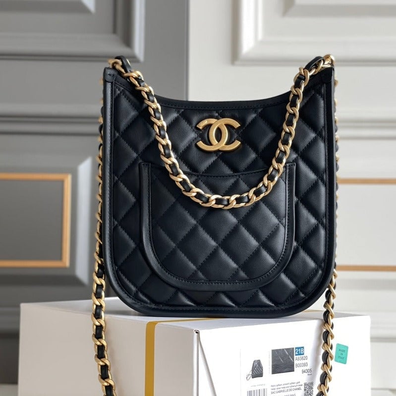 Chanel 24S 24Cm Hobo Bag Black Calfskin Gold Hardware view 2