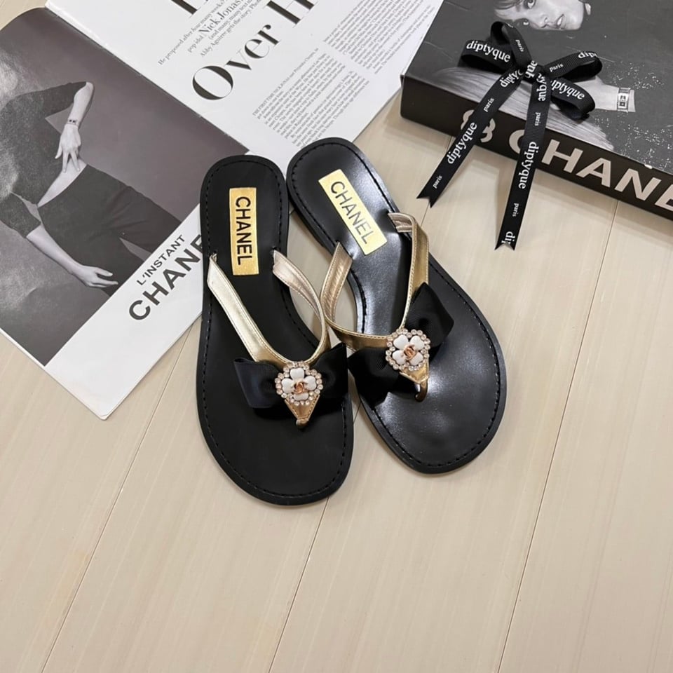 Chanel Thong Slide White Camellia Cc Logo Bow Black view 11