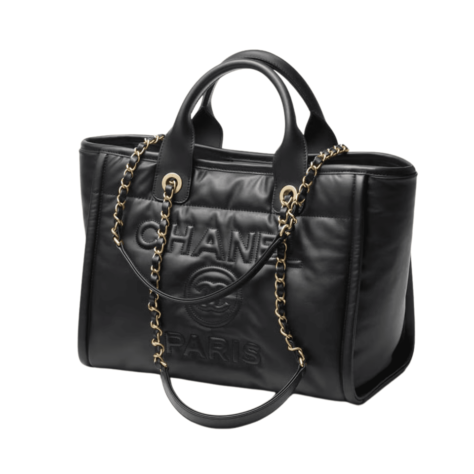 Chanel Deauville Calfskin Small Shopping Bag Black 39cm