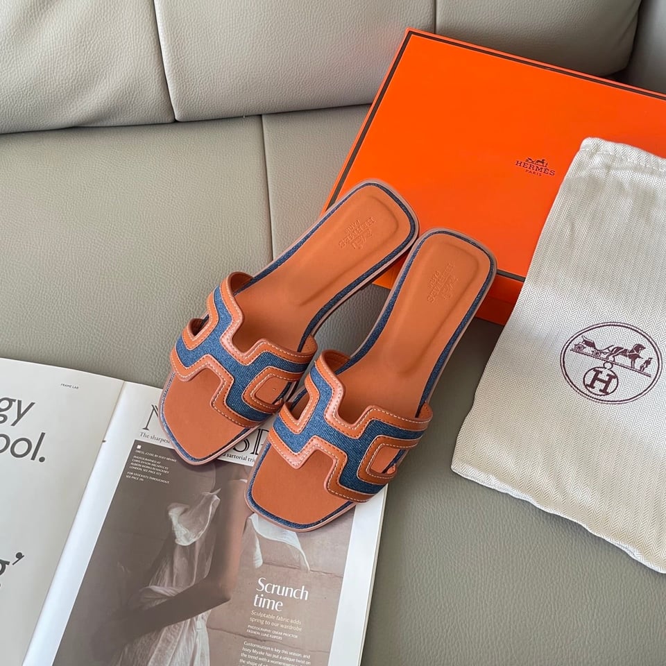 Hermes Oran Sandal Bleu Brut Gold view 5