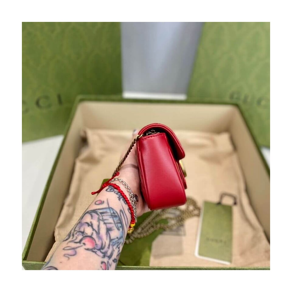 Gucci GG Marmont Matelasse Chevron Leather Super Mini Bag Red view 10