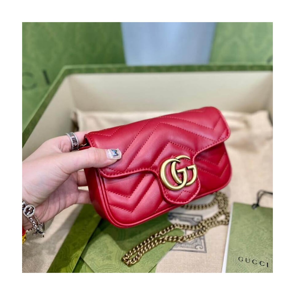 Gucci GG Marmont Matelasse Chevron Leather Super Mini Bag Red view 8