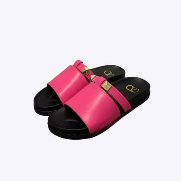 Valentino Rockstud Pink Slide Sandals view 2
