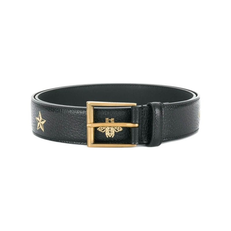 Gucci Calfskin Bees And Stars Print Belt 35mm 495125 Black Unisex view 2