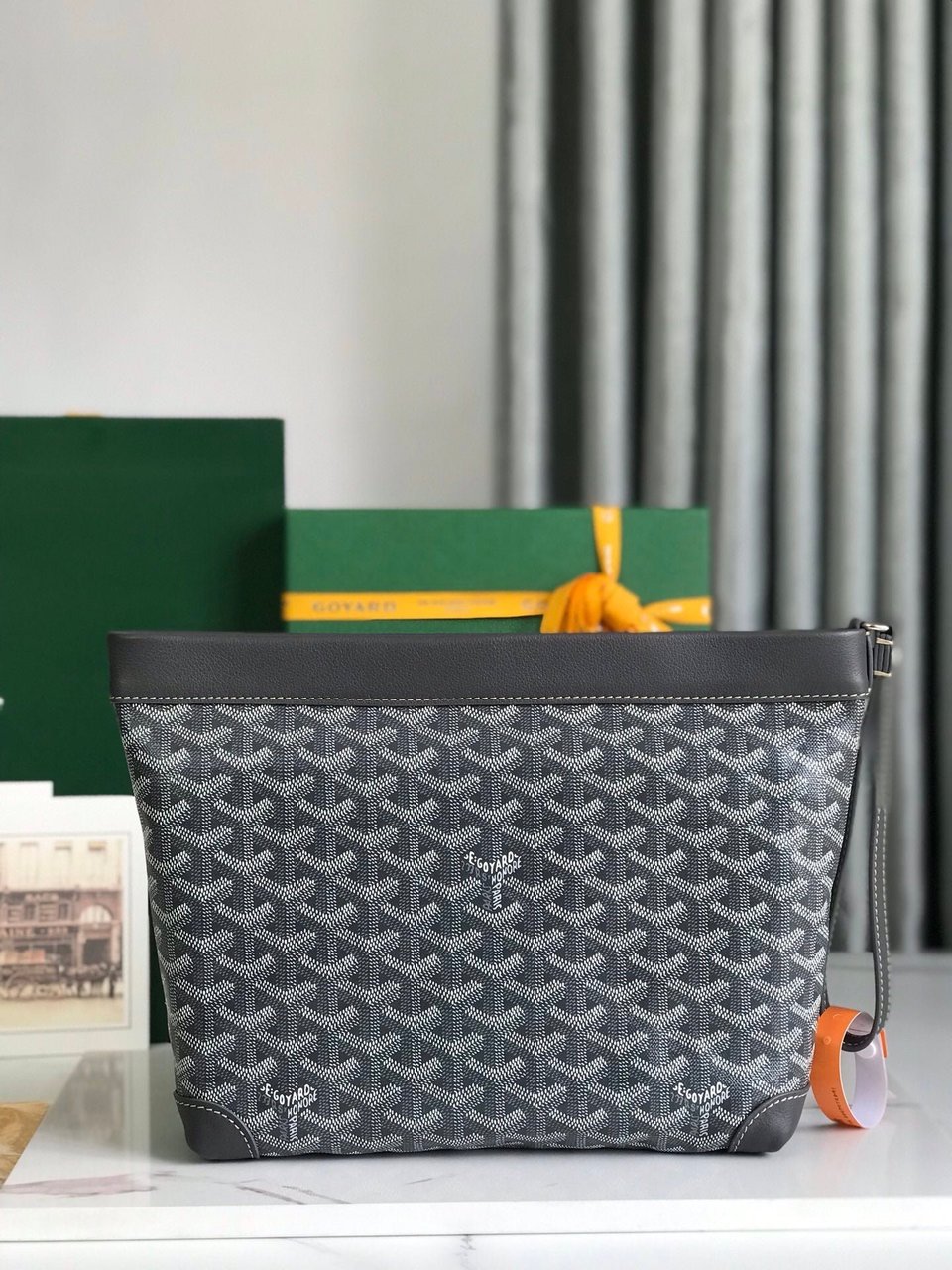 Goyard Conti Pouch 24 Cm Grey Black Lambskin And Goyardine Canvas view 5