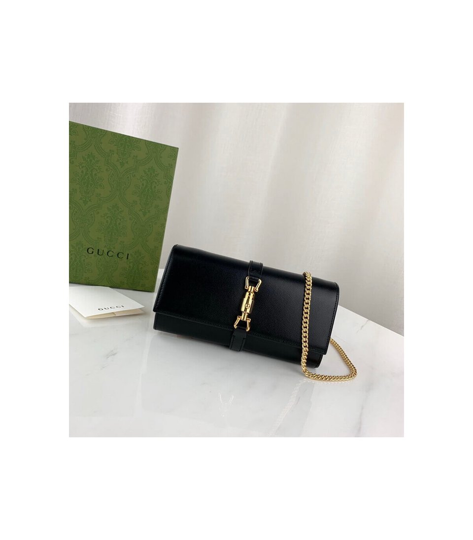 Gucci Jackie 1961 Black Calfskin Chain Wallet 19cm view 3