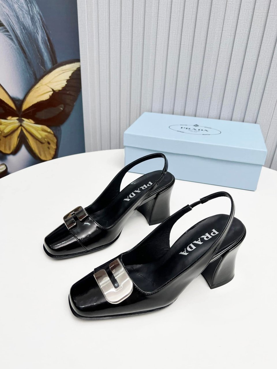 Prada Leather Slingback Pumps Black view 4