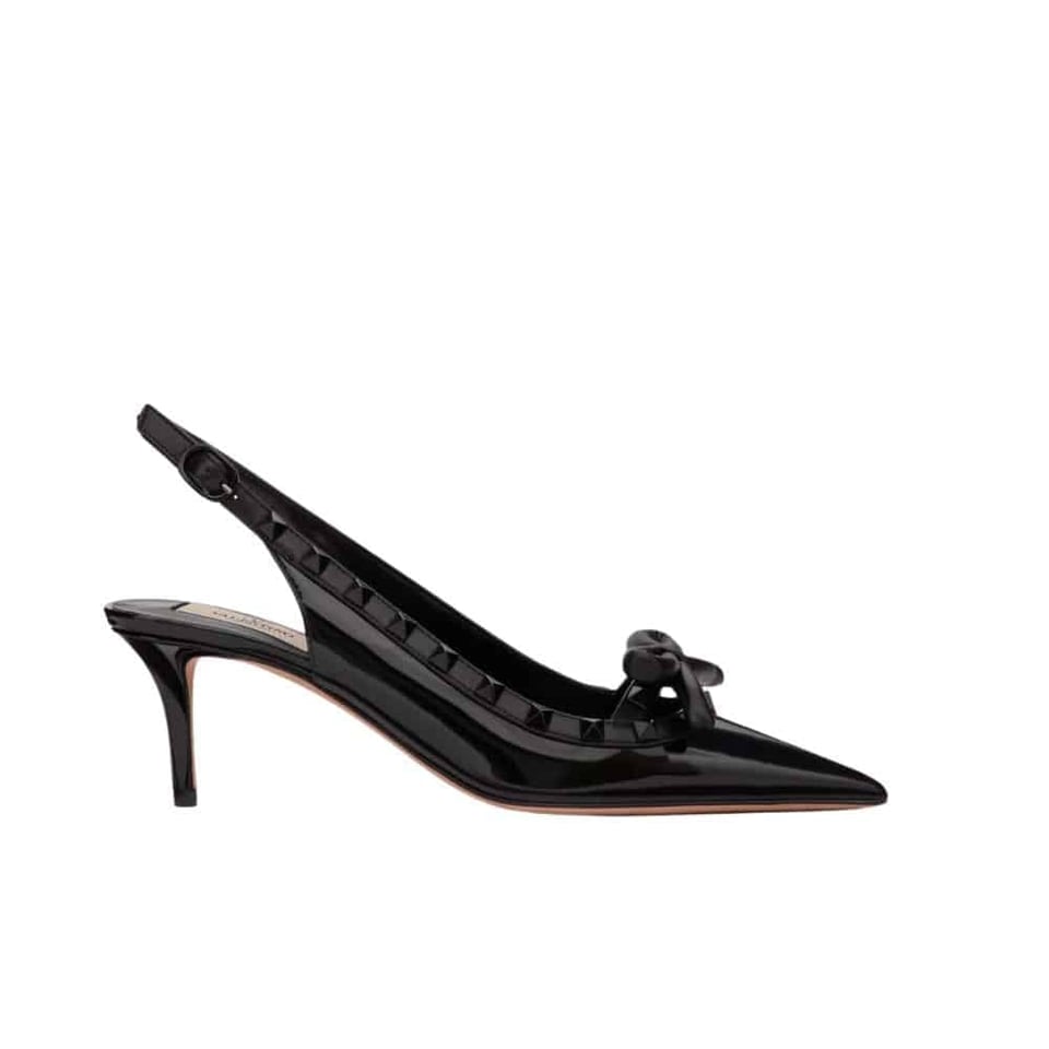 Valentino Rockstud Bow Slingback Pump In Patent Leather With Matching Studs Black 4W2S0Ib8Ixh 0No view 2