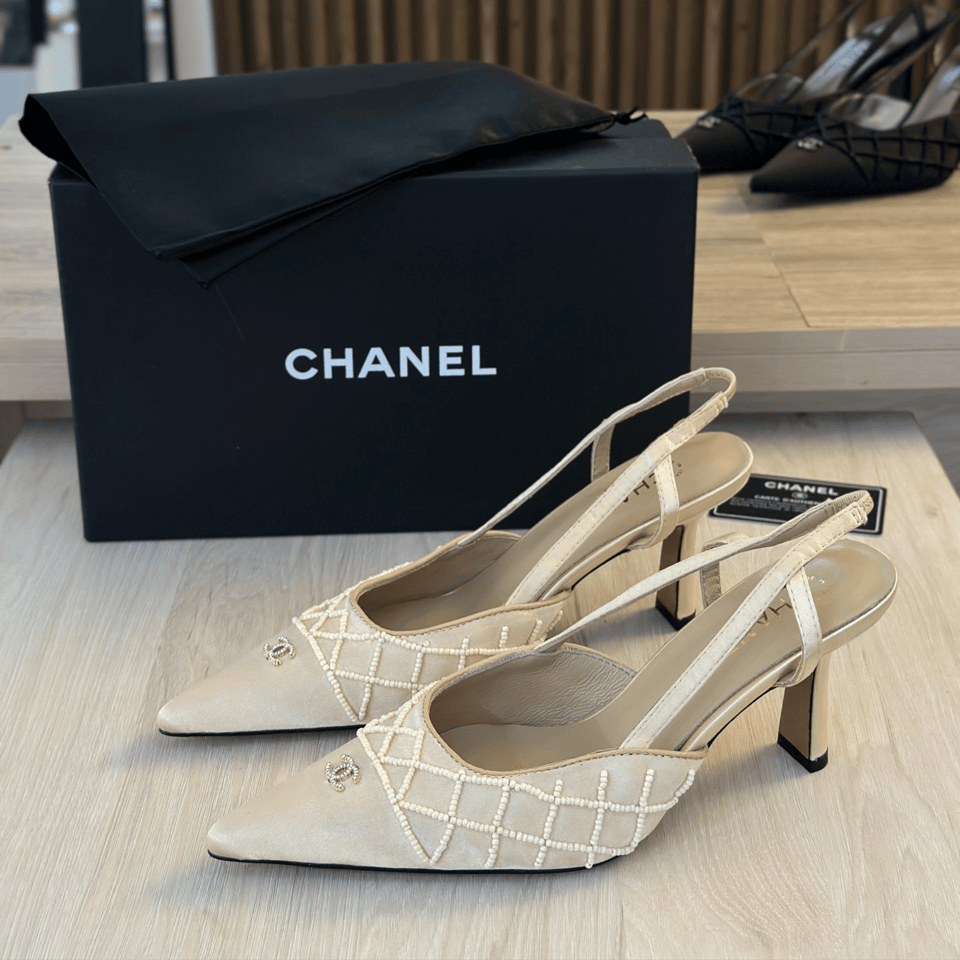 Chanel Pearl Lattice Slingback Heels view 3